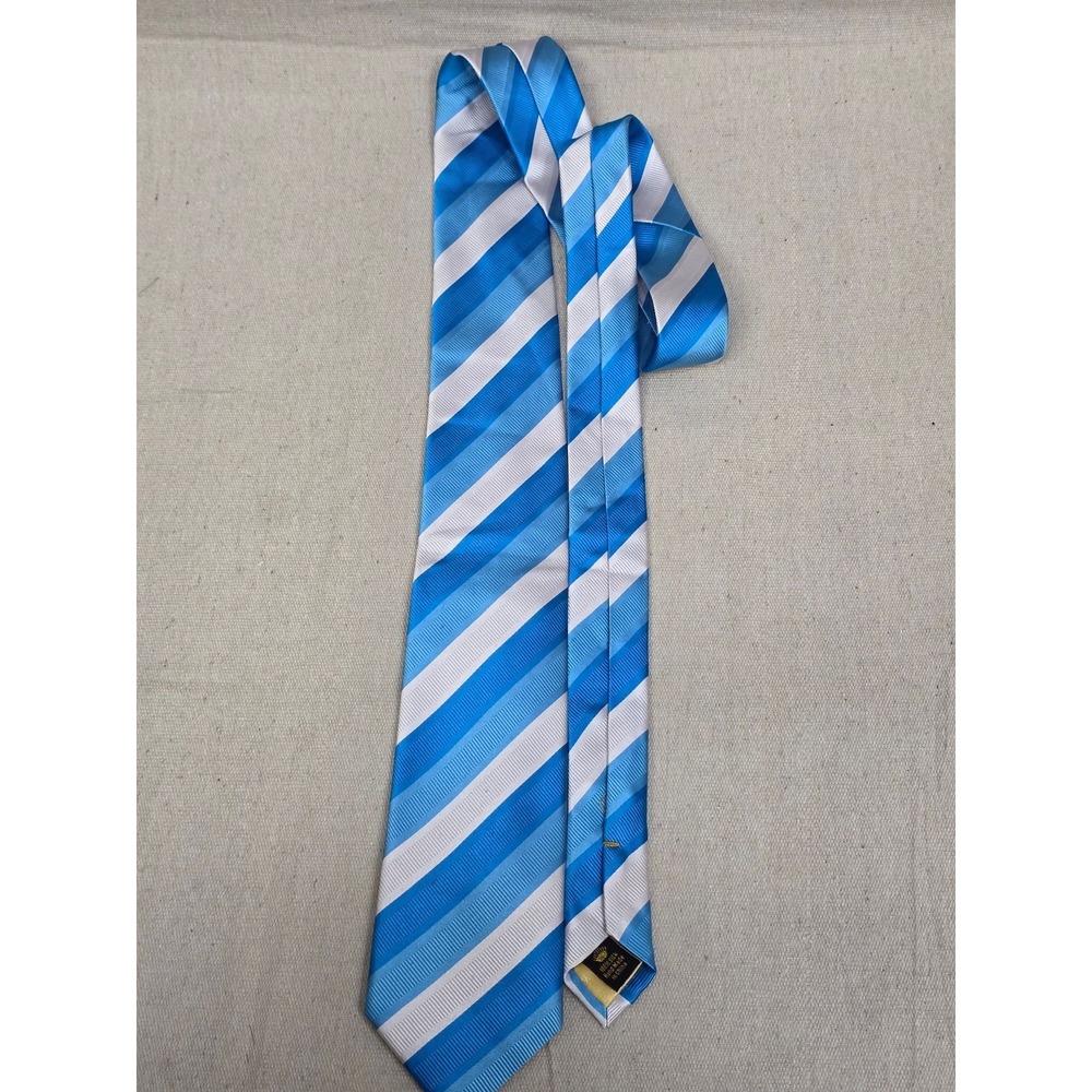 Countess Mara Mens Blue White Diagonal Striped 100% Silk Handmade Necktie
